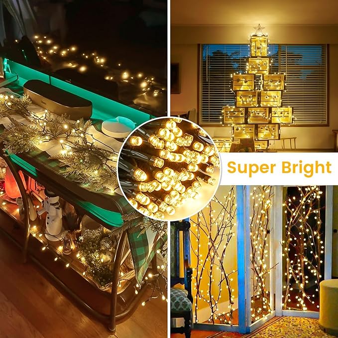 Connectable 240LED 88Ft 13Modes Christmas Lights Outdoor Indoor | Extendable Green Wire Christmas String Lights with Timer | Twinkle Fairy Light Plug in for Xmas Tree Garden Decor Party (Warm White)