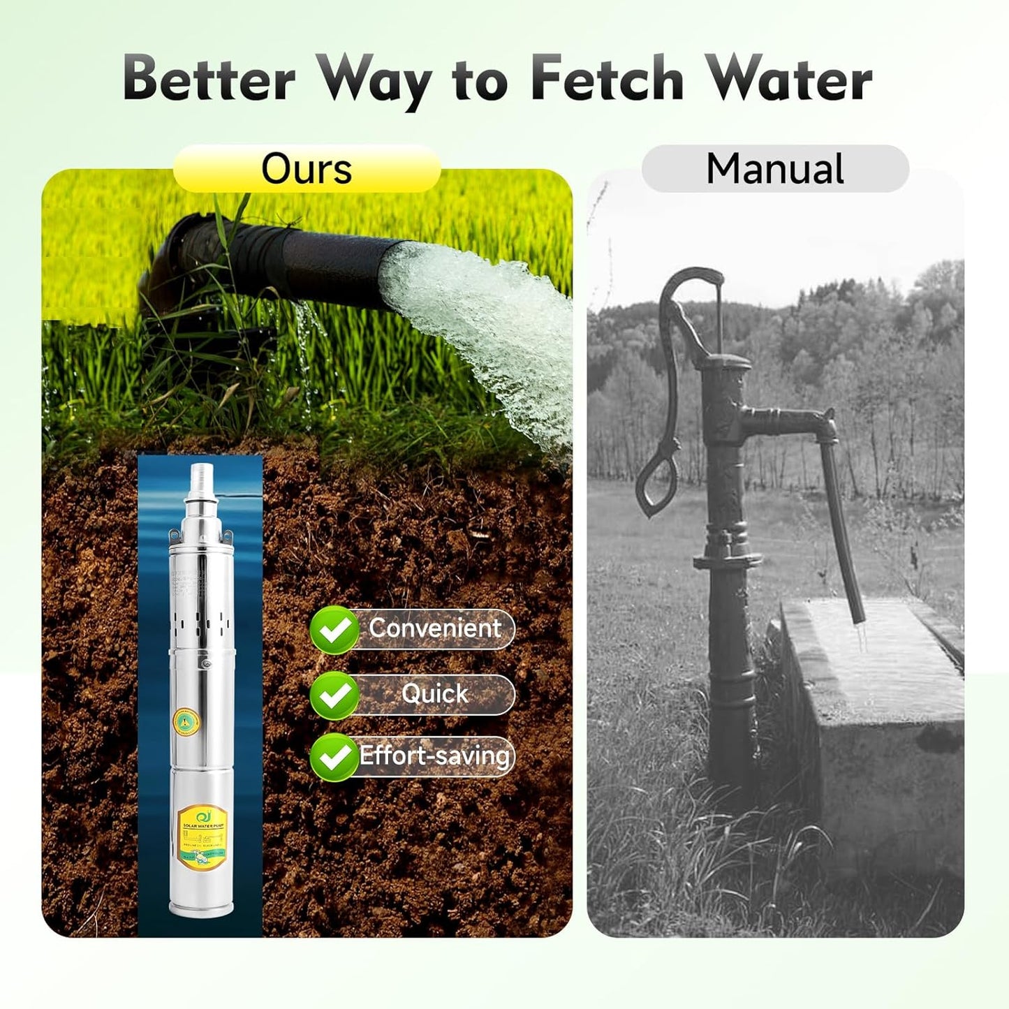 Solar Water Pump Deep Well, DC 24V 370W Stainless Steel Screw Pump 213ft Lift 2850 RPM Flow Deep Well Submersible Solar Water Pump Farm Ranch Irrigation Pump Kit