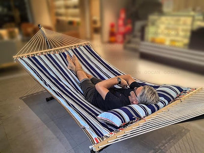 Double Hammock with Quilted Fabric and Spreader Bars,Longer and Sturdier,Quality Hammocks for Outdoor Indoor Patio Yard