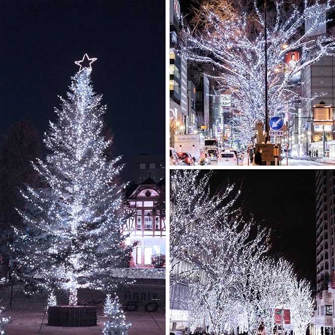 Upgrade 2Pack 500LED Solar String Lights for Outside, 180FT Solar Christmas String Lights Outdoor with 8 Modes, IP65 Waterproof Outdoor Twinkle Light, Garden Xmas Tree Christmas Decoration, Cool White