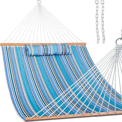 Lazy Daze Hammocks 12 FT Quilted Fabric Double Hammock with Spreader Bars and Detachable Pillow, 450lbs Weight Capacity