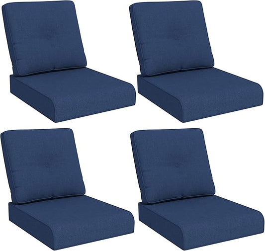 Joyside Outdoor Chair Cushions Set, 22x25/22x24 Inch Patio Furniture Deep Seat Cushions, Water Resistant & Thick Cushion, Outdoor Replacement Cushions for Seat and Sofa (Blue, 4 Set)