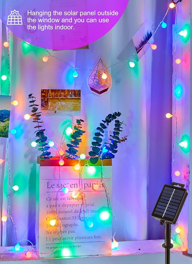 Brightown Solar Lights Outdoor Waterproof, 2 Packs Total 39Ft 120 LED Globe Solar String Lights for Outside, 8 Modes Outdoor Solar Lights for Yard Balcony Patio Tree Canopy Party (Multicolor)