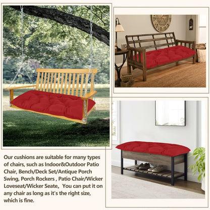 47.3 in Waterproof Indoor/Outdoor Garden Bench Seat Cushions，Thicken Patio Bench Soft Rocking Chairs Pad Lounger Seat for Wicker Loveseat Settee（47.3 X 19.6 X 3.9 inch，Red ）