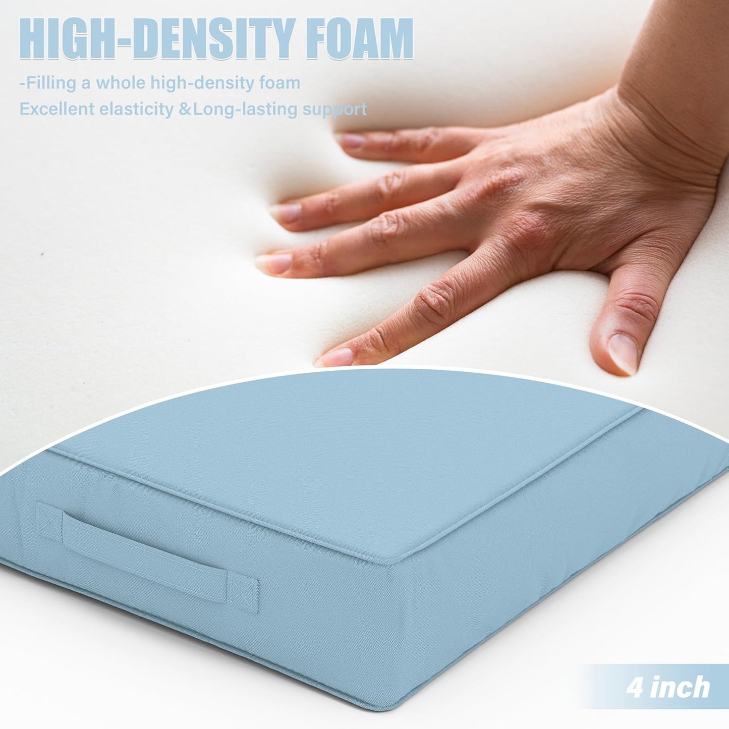 Patio Chair Cushions 22 X 22 X 4 Inch Waterproof Outdoor Seat Cushions for Patio Furniture, Outdoor Sofa Couch Pads with Ties & Handle, Set of 2, Light Blue