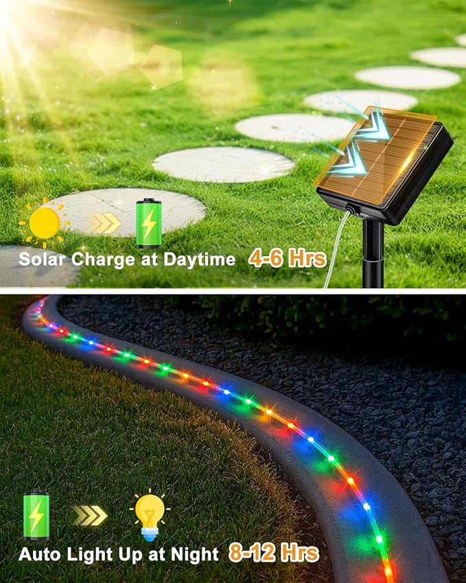 btfarm 2 Pack Solar Rope Lights Outdoor, 120LED 46FT Solar String Lights Outside Waterproof, 8 Lighting Modes Tree Tube Fairy Light Solar Powered for Garden Christmas Yard Party Decoration, Multicolor