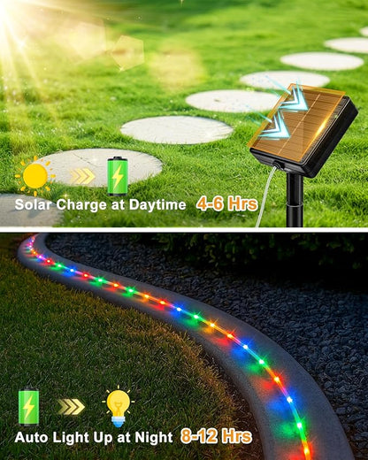 btfarm 2 Pack Solar Rope Lights Outdoor, 120LED 46FT Solar String Lights Outside Waterproof, 8 Lighting Modes Tree Tube Fairy Light Solar Powered for Garden Christmas Yard Party Decoration, Multicolor