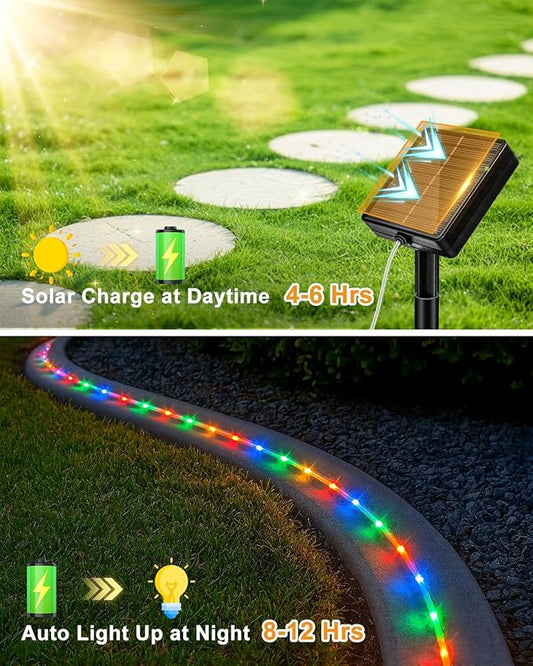 btfarm 2 Pack Solar Rope Lights Outdoor, 120LED 46FT Solar String Lights Outside Waterproof, 8 Lighting Modes Tree Tube Fairy Light Solar Powered for Garden Christmas Yard Party Decoration, Multicolor