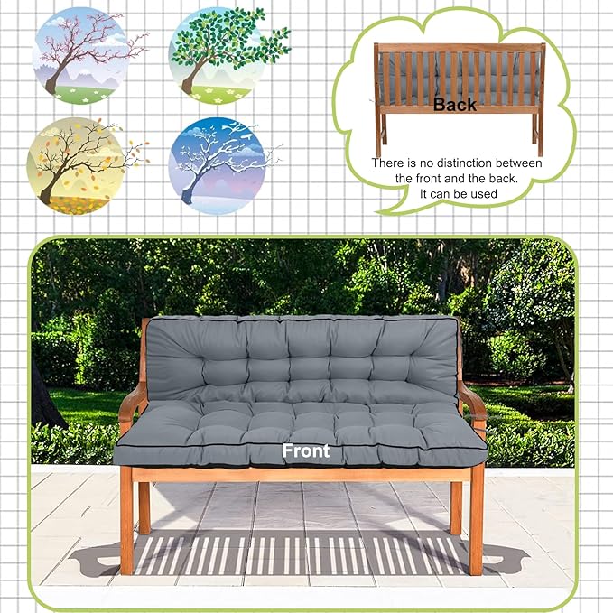 Swing Replacement Cushions with Backrest, 2 or 3 Seater Waterproof Non-Slip Overstuffed Swing Pad, Indoor/Outdoor Bench Cushion for Porch Chair Swing Garden Furniture (Light grey, 40 * 70.8in)