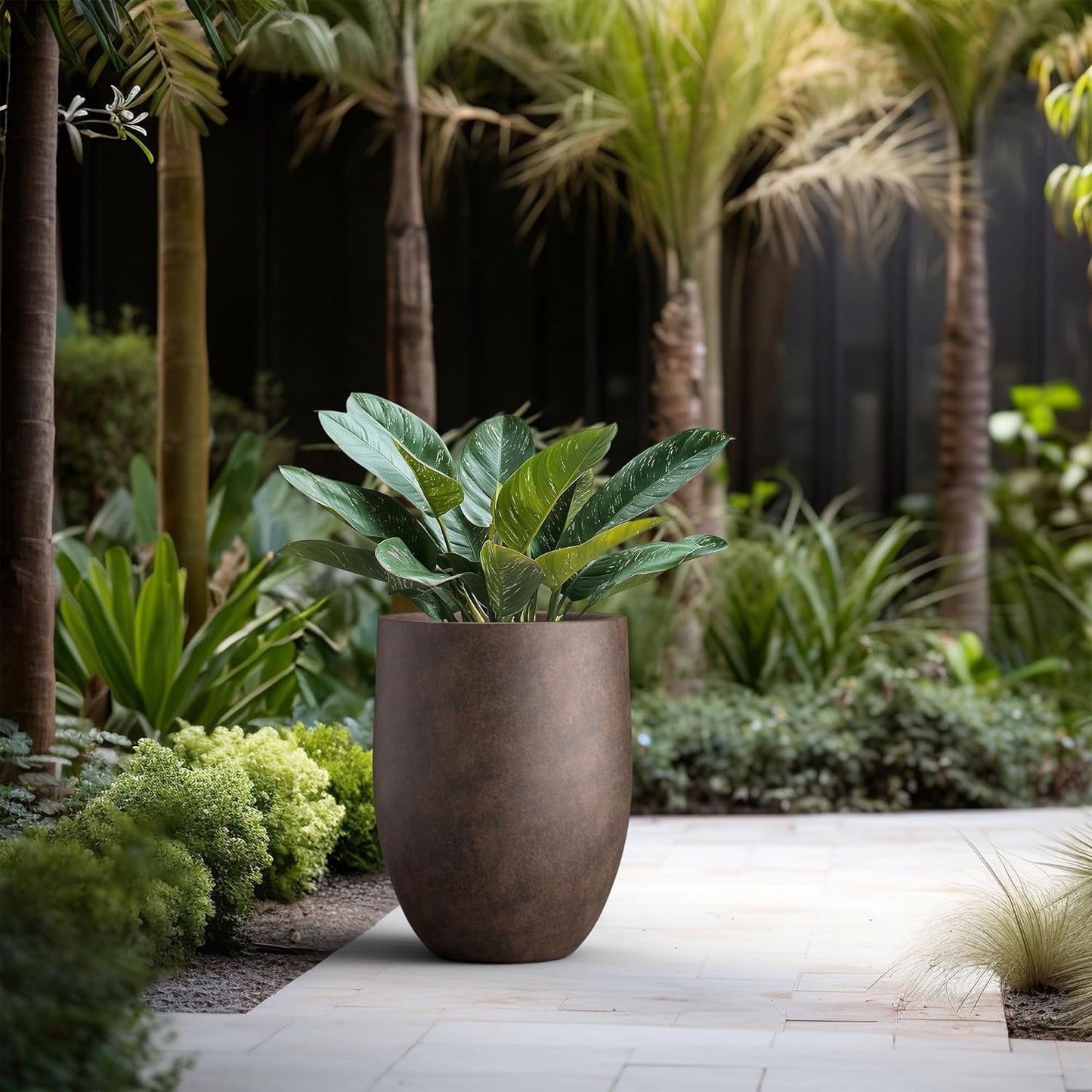 Kante 21.7" H Rusty Tall Planter, Large Outdoor Indoor Decorative Pot with Drainage Hole and Rubber Plug, Modern Round Style for Home and Garden