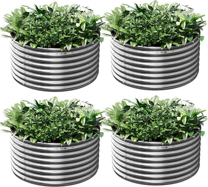 4 Pack 2x2FT Round Galvanized Raised Garden Bed Outdoor,Metal Garden Bed for Vegetables,Steel Raised Beds for Gardening,Above Ground Garden Box for Flower
