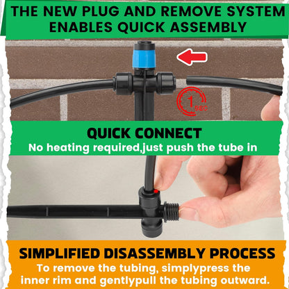 MIXC 20pcs Two-Way Quick-Connect Drip Irrigation Emitters for 1/4" Drip Irrigation Tubing - Adjustable Push-to-Connect 360° Drip Emitters Vortex on 7" Sturdy Stake for Irrigation System