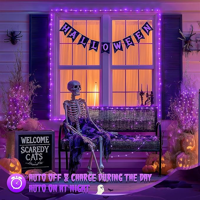 JMEXSUSS 2 Pack Solar Fairy Lights Outdoor, 33ft 100 LED Purple Christmas Lights, Waterproof 8 Modes Purple Solar Light for Outside Tree Garden Patio Halloween Christmas Decorations