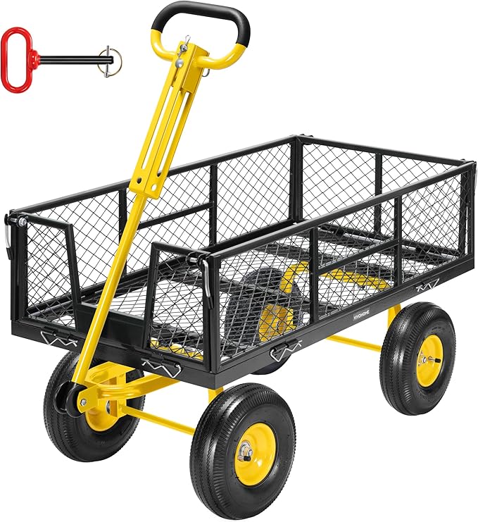 VIVOHOME Garden Cart Steel Heavy Duty 900 LBS Yard and Garden Wagon with 10 inch Tire and Handle Attach to ATV or Tractor Black