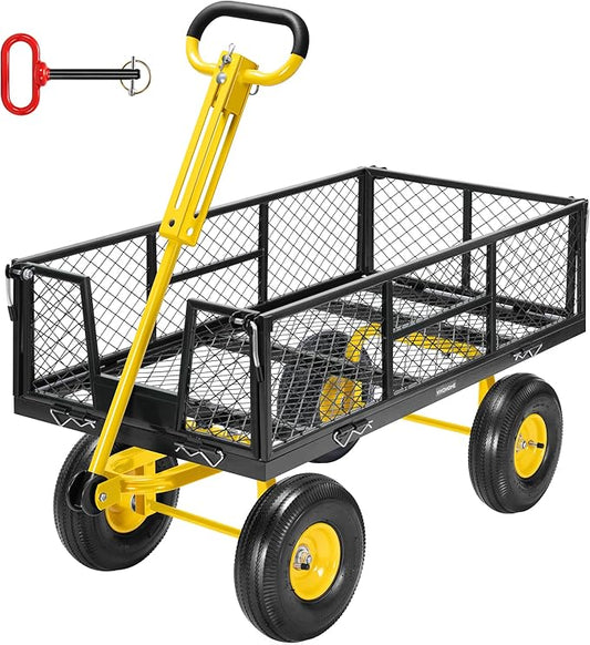 VIVOHOME Garden Cart Steel Heavy Duty 900 LBS Yard and Garden Wagon with 10 inch Tire and Handle Attach to ATV or Tractor Black