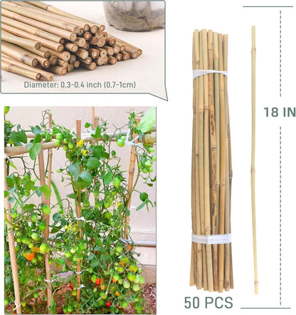 50Pcs / 18 inch Bamboo Plant Stakes for Indoor Outdoor Plants, Garden Plant Support Sticks, Poles for Tomato Vegetables Beans Trees Potted Climbing Plants(0.32''-0.4'')