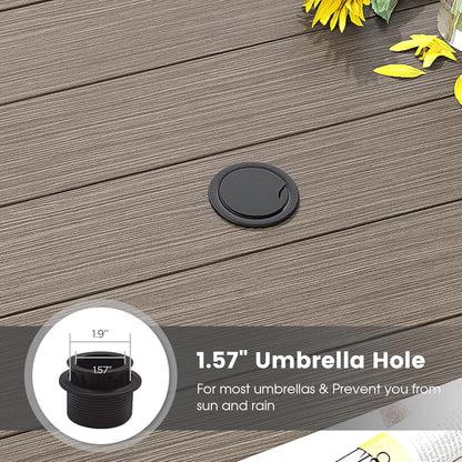 DIFY Patio Round Dining Table, 53" All Weather Round Outdoor Table with 1.57" Umbrella Hole for 8 Person, Perfect for Yard, Balcony and Lawn, Grey Wood-Like