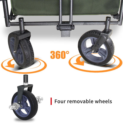 TMZ Collapsible Foldable Wagon Cart with Quick-Release Wheels and 2 Seats, Heavy Duty Wagon 265LBS Load Capacity for Camping Garden Shopping (Green)