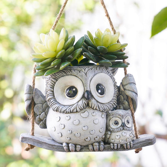 Swing Owl Hanging Planters for Indoor Plants, Cute Small Succulent Pots with Drainage Hole, Unique Resin Plant Hangers Outdoor, Hanging Plant Holder for String Of Pearls, Gift Ideas for Mother
