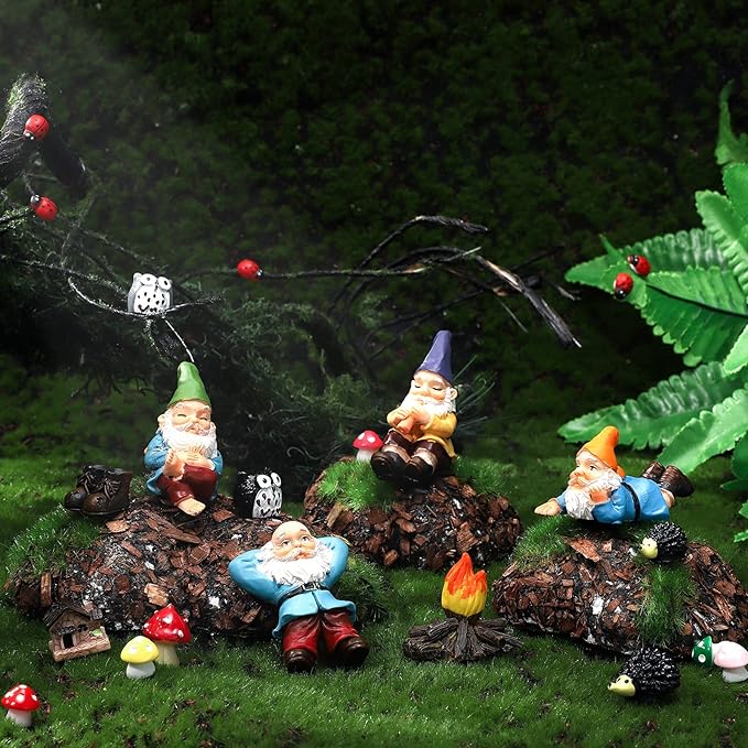 Jetec Gnomes Fairy Resin Statues Miniature Garden Accessories Mini Dwarf Figurine Fairy Miniature Ornament DIY Kit Micro Landscape Ornaments for Outdoor Indoor Patio Yard Lawn Garden ﻿(Fire Gnomes)