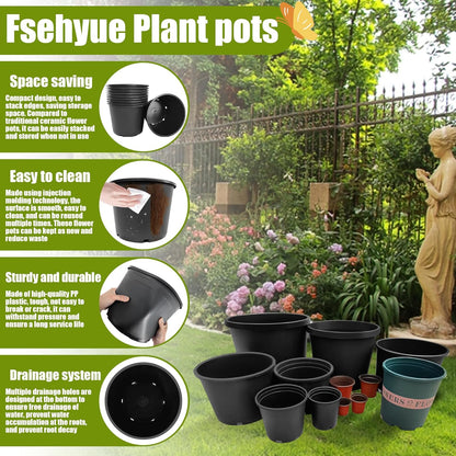 7 Gallon Nursery Pots Plastic Container Injection Molded Pot for Plants Flexible with Drainage Holes Suitable for Plants Soil Growers or Hydroponics Black 10 Pcs