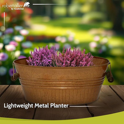 Headwind Vintage Collection 14-Inch New Penny Oval Galvanized Tub with Handles – Metal Wash Basin Planter - Galvanized Metal Tub for Indoor & Outdoor Use by Robert Allen