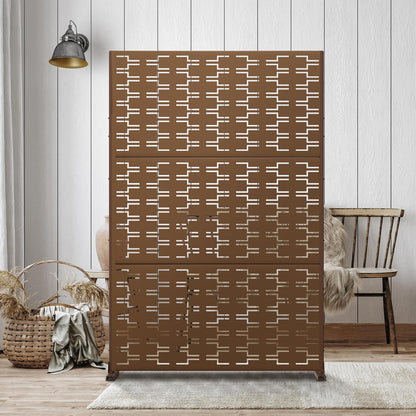 Metal Privacy Screen Outdoor 72" H×47" W,Freestanding Decorative Privacy Screen for Balcony Yard&Garden,Privacy Fence-Brown&Brick