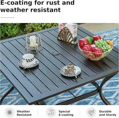 MFSTUDIO Patio Table and Chairs Set, Outdoor Dining Set for 4 with Umbrella Hole, 5 Piece Patio Furniture Set for Deck/Backyard/Poolside/Garden