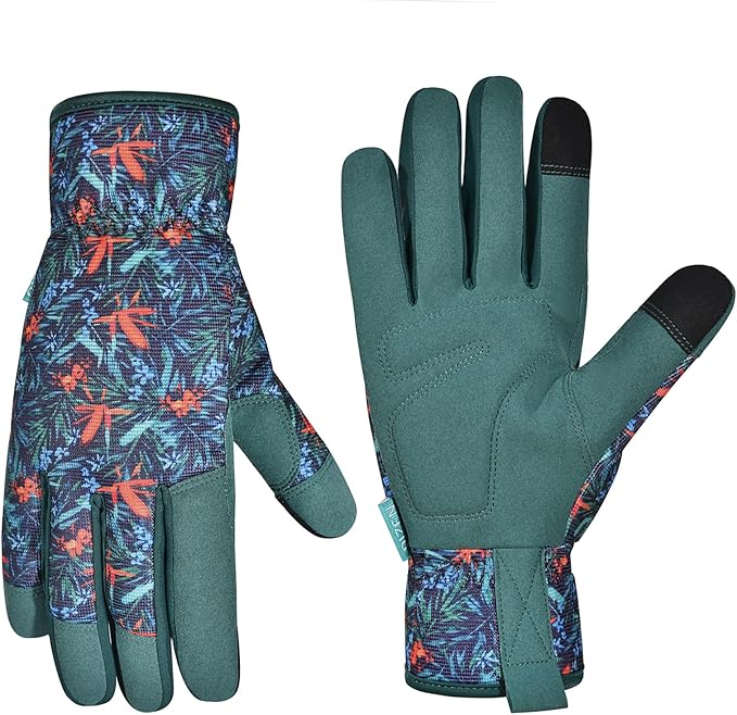 Gardening Gloves for Women and Men, Garden Gloves with Touch Screen, Thorn Proof Puncture Resistant Working Gloves, Gardening Gifts for Women,Blue-red-green flowers M