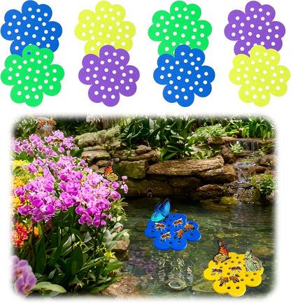 8 Pcs Bee Watering Station for Garden, Floating Bee Island & Butterfly Feeder with Bee Water, 4 Attracting Colors, 3X Faster Petal Texture, Zero-Drowning EVA Foam Design for Any Garden