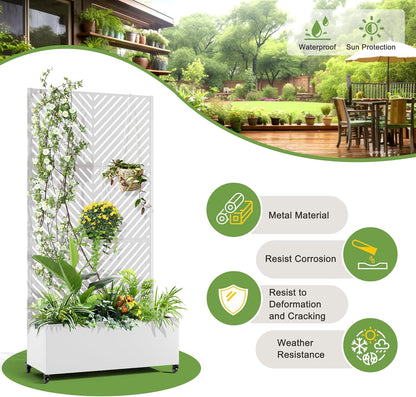 FENCY Metal Raised Garden Bed with Wheels and Trellis,73"x35"x16" Planter Box for Climbing Plants, Vegetables & Vines, Features Privacy Screen and Drainage Holes (White-Arrow)