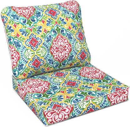 LVTXIII Outdoor Deep Seat Cushion Patio Seat and Back Cushion Set Seasonal Chair Cushion for Dining Arm Chairs, Wicker Chairs and Garden Furniture Decoration, 24"x24"x4", Damask Red