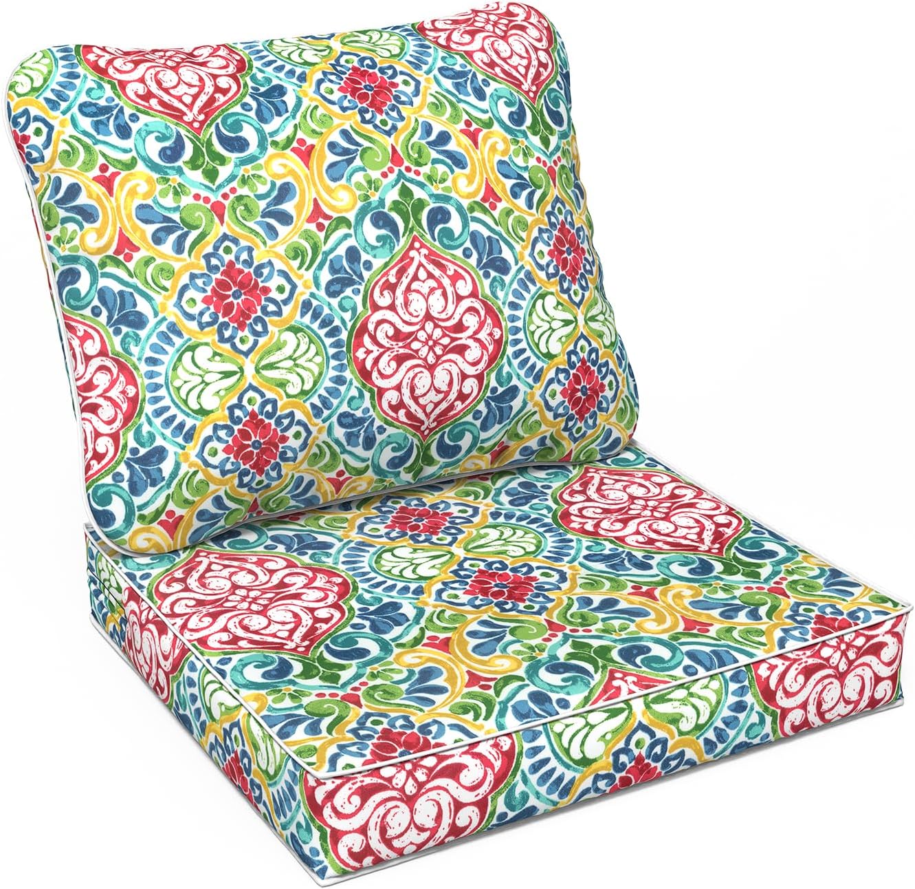 LVTXIII Outdoor Deep Seat Cushion Patio Seat and Back Cushion Set Seasonal Chair Cushion for Dining Arm Chairs, Wicker Chairs and Garden Furniture Decoration, 22"x22"x4", Damask Red