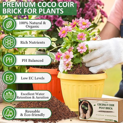 Legigo 2 Pack Premium Coco Coir Brick for Plants- 100% Organic Compressed Coconut Coir Bricks Starting Mix, Coco Coir Fiber Coconut Husk for Planting, Gardening, Potting Soil Substrate, Herbs