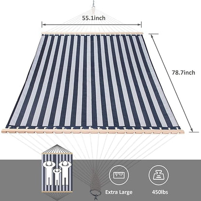 SUNCREAT Hammocks Standing Backyard Hammock with Stand, 2 Person Heavy Duty Hammock with 13.5 ft Wooden Stand, Blue Stripe