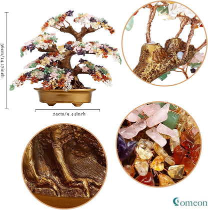 Feng Shui Money Tree Large Pine Tree Style Crystal Quartz Lucky Tree Gem Tree for Office Home Feng Shui Decoration for Wealth/Fortune and Luck (Multicolored)