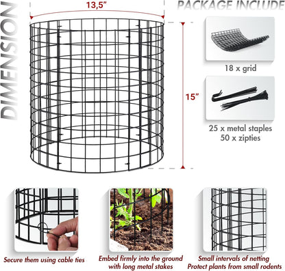 18pcs Plant Protectors from Animals, 6 Pack Metal Plant Cages to Keep Animals Out, 13.5'' Dia x 15'' H Garden Protection from Rabbits Chickens Ducks, Bunny Barricades for Garden