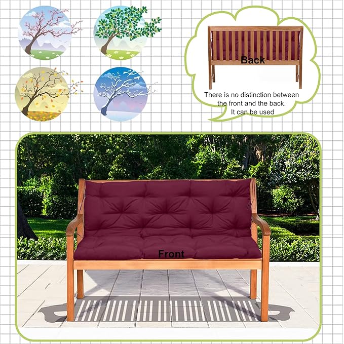 Replacement Cushions for Outdoor Swing, Outdoor Cushions for Patio Furniture with Backrest, Waterproof Thicken 4" Porch Swing Cushions, for Outdoor Patio Garden Furniture(Claret 40 * 47 in)