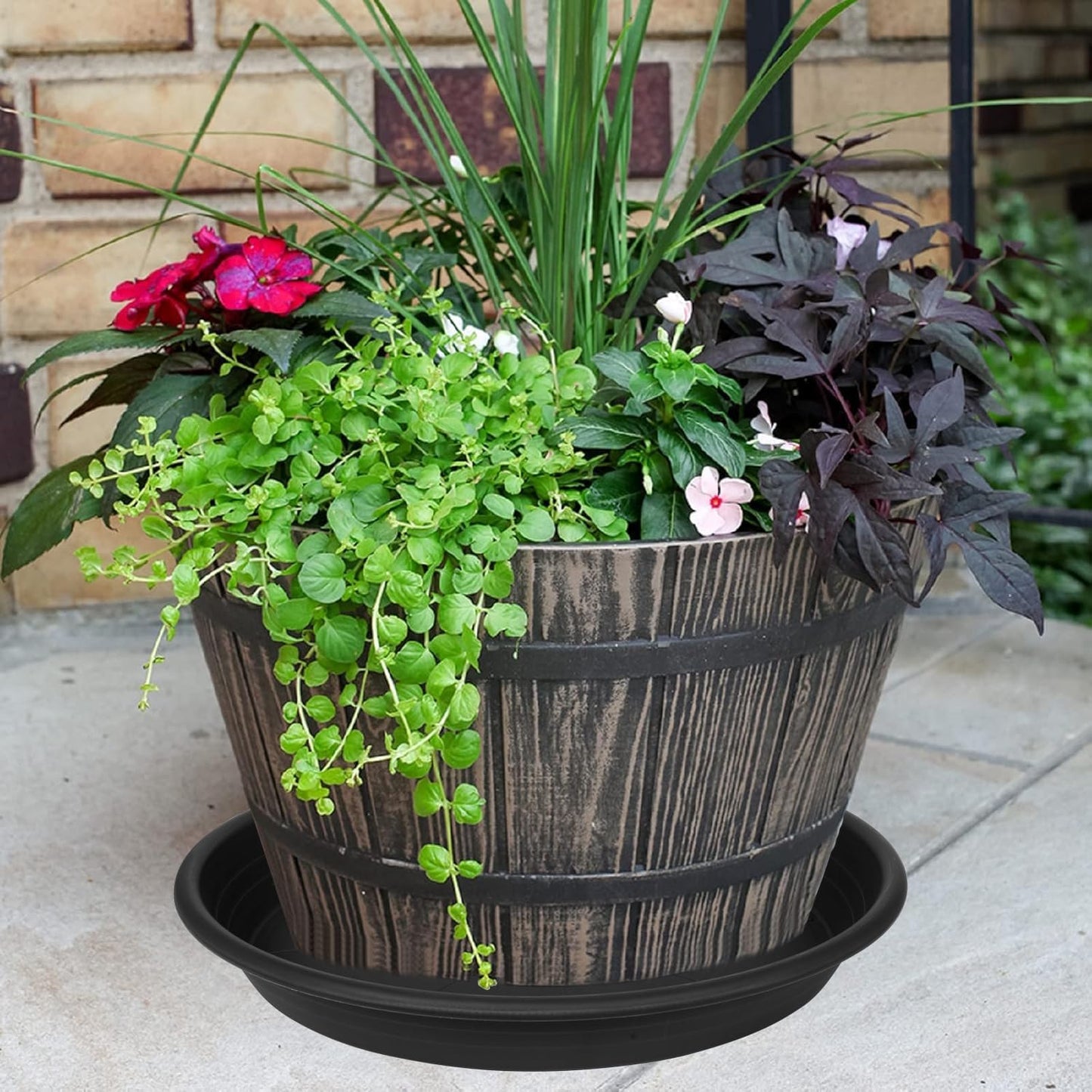 2 Pack of 25 26 inch Extra Large Plant Saucer, Extra Deep 4.2" Tray for Flower Pot, Heavy Sturdy Plant Drainage Tray for Indoors, Bird Bath Bowls, Plant Plate Water Catcher for Pots (26", Black)