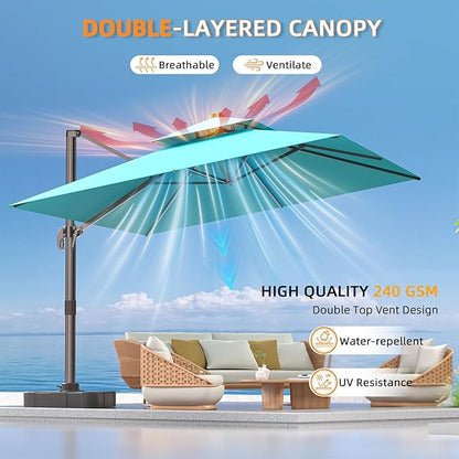 10' X 13' Outdoor Patio Umbrella Large Rectangle Cantilever Umbrella Heavy Duty 360°Rotation Offset Umbrella for Garden Deck Pool Patio,Turquoise