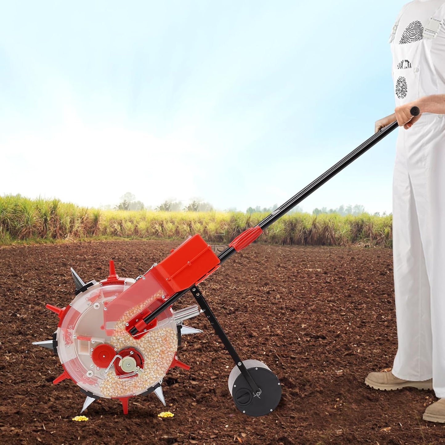 6-Row Manual Garden Seeder, Corn Planter, Hand Push Precision Seeder Planter for Corn Soybean Peanut Seeds, 10.24" Sowing Spacing, 3.15" Sowing Depth