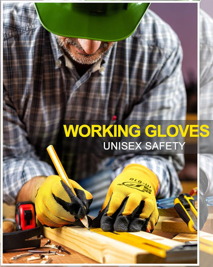 Nuogo 48 Pairs Gardening Gloves for Men Women Rubber Coated Safety Work Gloves Bulk for Gardening Construction Work