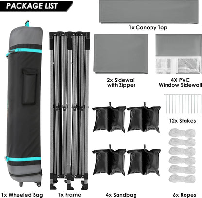 COBIZI 10x20 Canopy with Sidewalls, Heavy Duty Party Tent Pop up carpas para Fiestas, Tents for Parties, Wedding, Outdoor Ez up Foldable Portable Canopy Tent with Wheeled Bag, Grey(Windproof Upgrade)