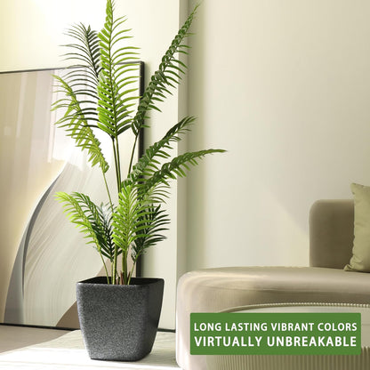 Dexceder 15x14 Self Watering Planter with Wheels Indoor Outdoor, Inner Mat Design, Thickened Large Floor Standing Flower Plant Pot with Water Level Indicator (Stone Matte)