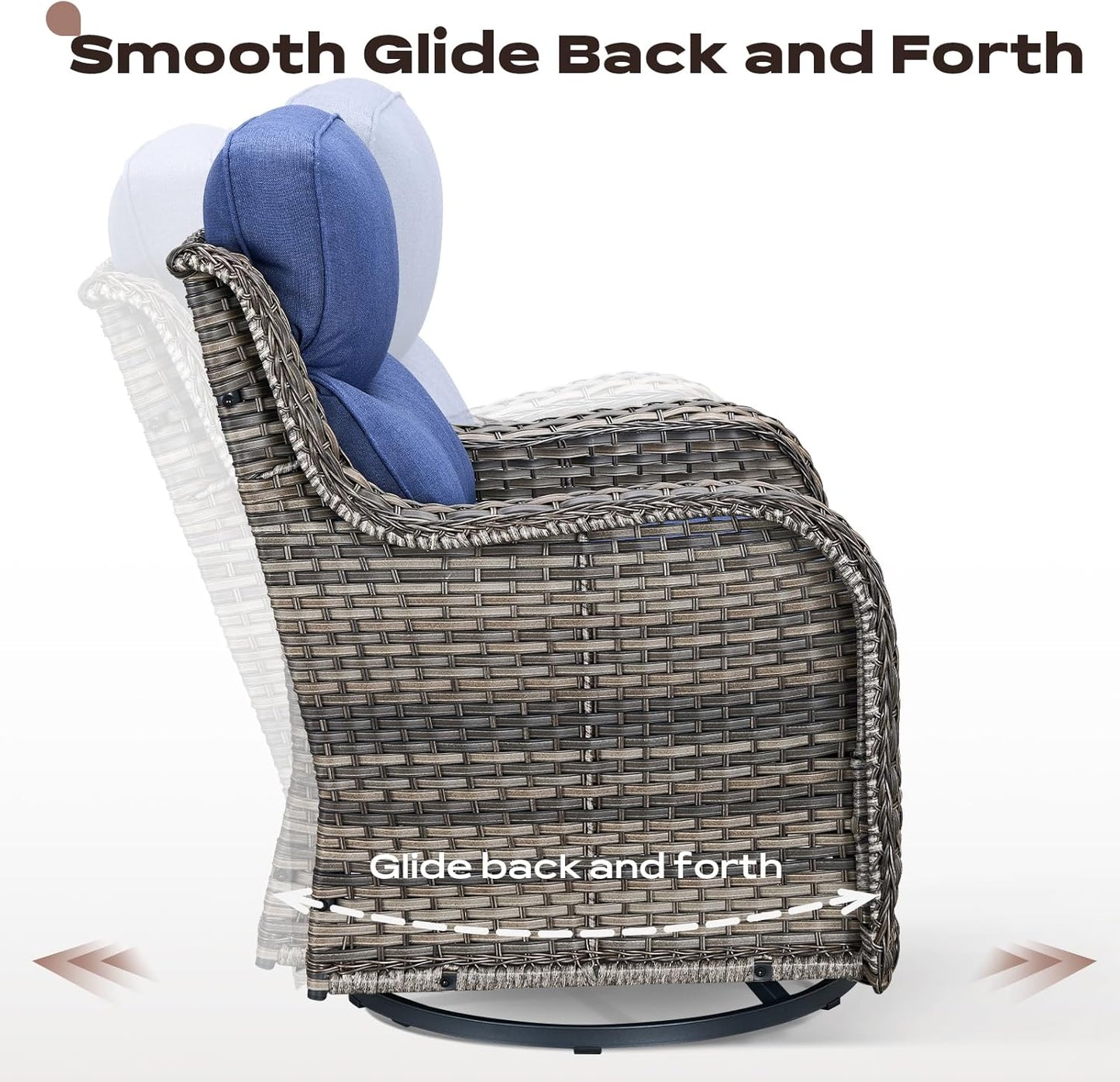 Outdoor Patio Swivel Rocker Chairs Set of 2, Waterproof Wicker, High Back, Deep Seating, Wide Armrest, Upgraded 6 inch Thick Cushions, Side Table, Ideal for Deck Porch Yard, Mixed Grey-Blue