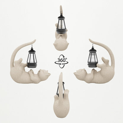 Solar Cat Garden Statue 10 Inch Porch Patio Decor for Outside Yard Decoration Outdoor Unique Housewarming Gardening Birthday Gifts for Cat Lovers Women Grandma