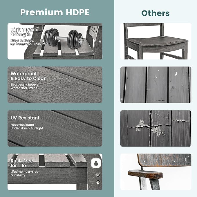 Pamapic 5 PCS Outdoor Dining Set, Spacious HDPE Outdoor Table and Chairs, Wood Grain Patio Furniture Sets with Elegant Armrest, All-Weather Patio Dining Table with Umbrella Hole, Gray