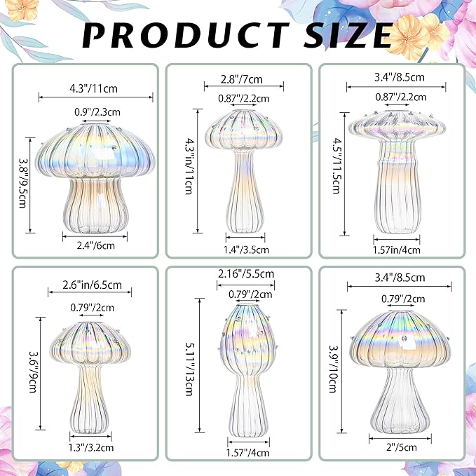 Plant Propagation Station, Set of 6 Clear Mushroom Vase, Propagation Stations, Small Plant Terrarium, Unique Crystal Mushroom Jars for Plants for Hydroponics Home Garden Office Decoration (Clear)