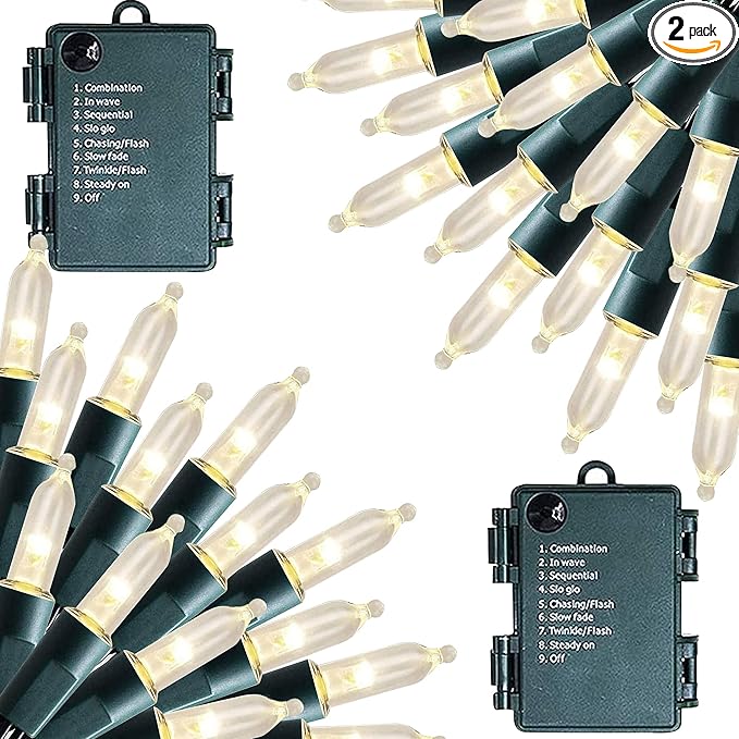 Dazzle Bright Battery Operated 50 LED Mini String Lights (Warm White, 2 Pack)