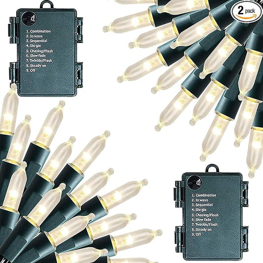 Dazzle Bright Battery Operated 50 LED Mini String Lights (Warm White, 2 Pack)